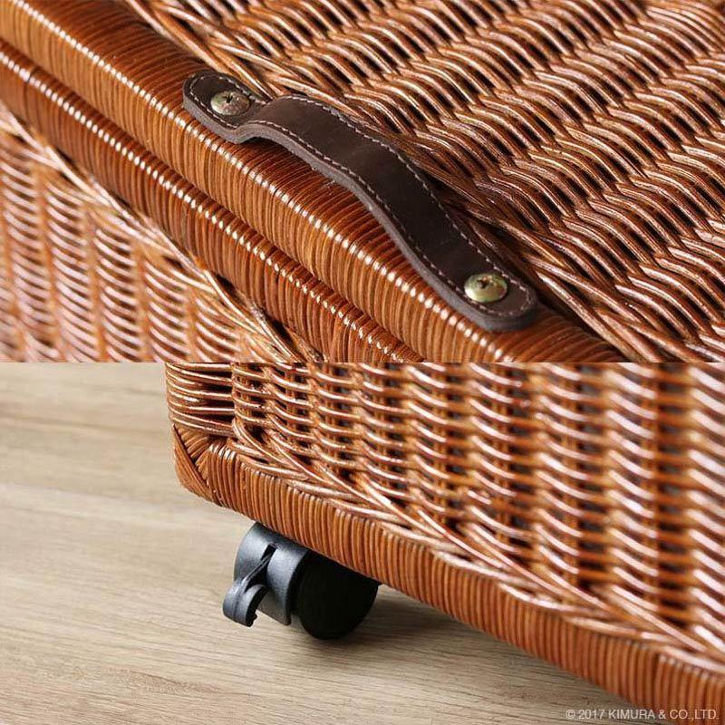 脱衣かご おしゃれ ラタン 藤 収納バスケット ふた付き キャスター