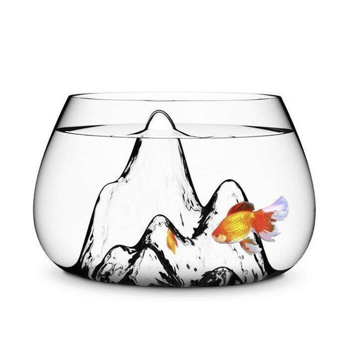 ガラス 魚 水槽 金魚鉢 New 透明 水槽装飾 インテリア 熱帯魚 シンプル 山デザイン 一体化 大 格安saleスタート