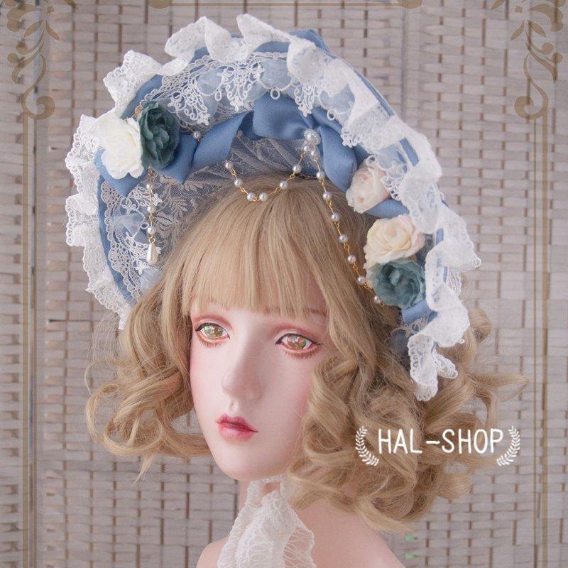 ロリータ ヘッドドレス ヘアバンド ガール 帽子 コスプレ レース ブルー ヘッドアクセサリー 赤