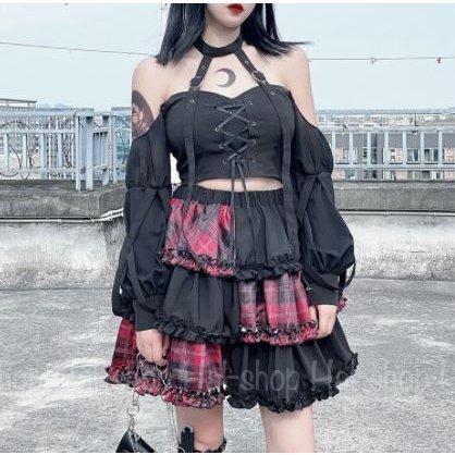 ゴスロリファッション ゴスロリ ロリータファッション パンク カジュアルロリータ フリル ブラウス カジュアルロリータ 楽器 手芸 コレクション スカート 無地 ビビットカラー フリル ミニ丈 プリント Lolit Lohas Hal Shop チェック柄 限定製作