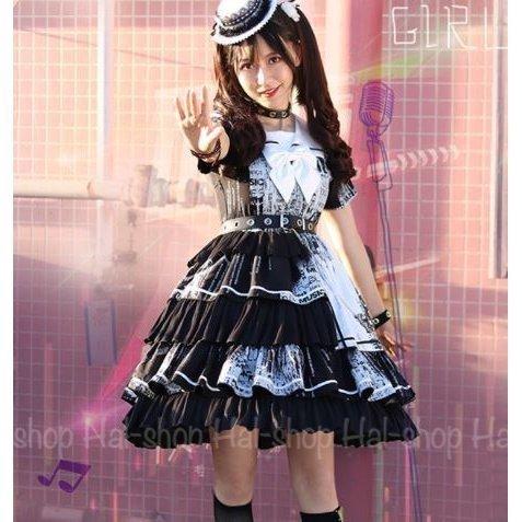 ロリータドレス ロリータファッション ワンピース ロリータワンピース パンク カジュアルロリータ ワンピース プリント ビビットカラー 楽器 手芸 コレクション モノトーン プリント リボン ミニ丈 ショート Lolit6757 Lohas Hal Shop