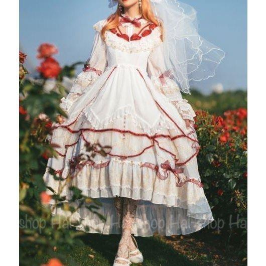 クラシカル 華 Lolit クラシカル クラロリ ドレスワンピース パーティ 通年 春夏 長袖 リボン ドレスワンピース ふんわり ふわふわ フレア ロング マキシ お茶会 パーティ 華 フリル 姫ロリ ロココ調 エレガント Lolit Lohas Hal Shop