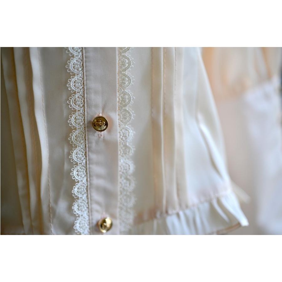ロリータ ブラウス フリル シャーリング 長袖 パフスリーブ ゴスロリ ネイビー 即納 現品限り】ロリータ服 ブラウス フリル シャーリング 長袖