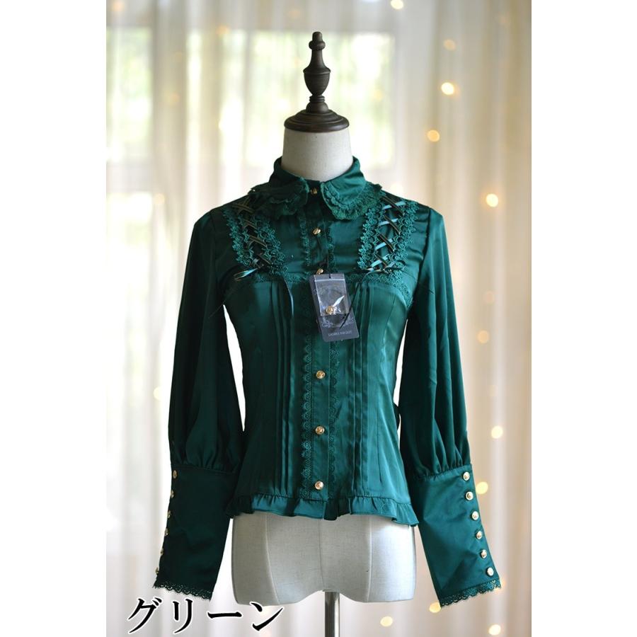 ロリータ ブラウス フリル シャーリング 長袖 パフスリーブ ゴスロリ ネイビー 即納 現品限り】ロリータ服 ブラウス フリル シャーリング 長袖