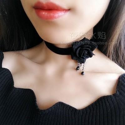 一部即納】ロリータ服 ローズモチーフチョーカー左サイド ゴスロリ 黒 