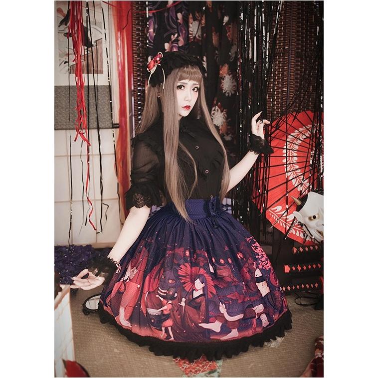 日本産 ロリータ Milu Forest ロリータワンピース 和ロリ 百鬼夜行 ジャンパースカート ジャンスカのみ 和風 リボン フリル ドレス ロリータファッション ロリィタ 0626 宅送 Kishhomeinc Org