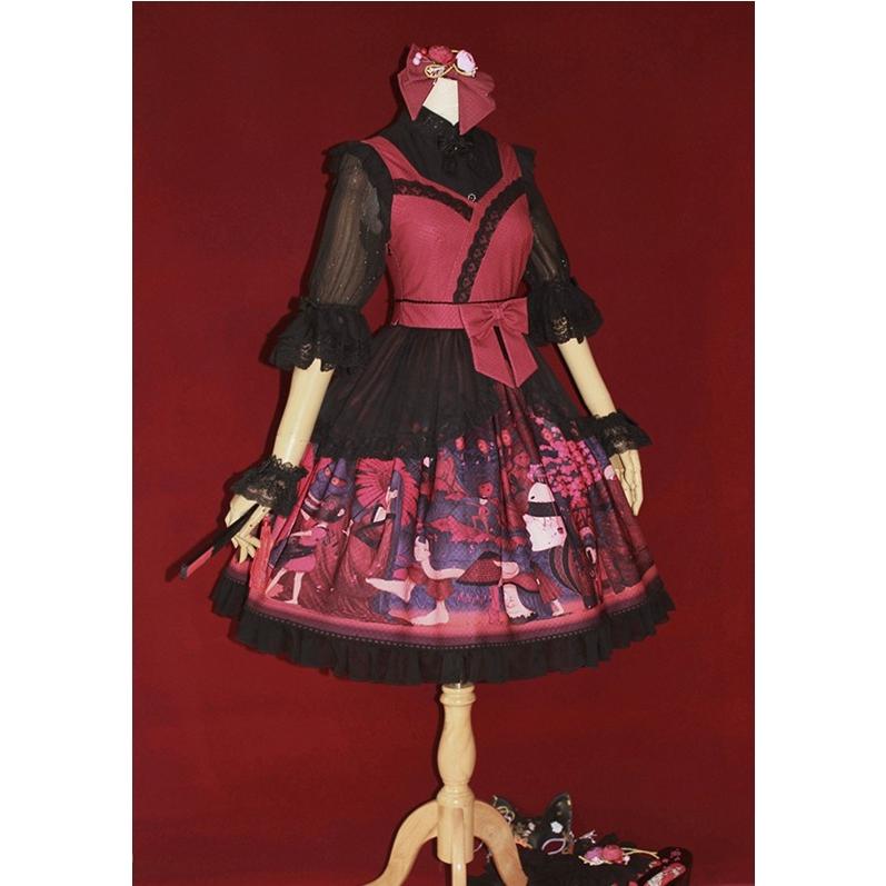 日本産 ロリータ Milu Forest ロリータワンピース 和ロリ 百鬼夜行 ジャンパースカート ジャンスカのみ 和風 リボン フリル ドレス ロリータファッション ロリィタ 0626 宅送 Kishhomeinc Org