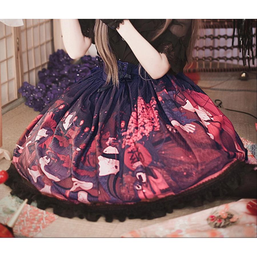 日本産 ロリータ Milu Forest ロリータワンピース 和ロリ 百鬼夜行 ジャンパースカート ジャンスカのみ 和風 リボン フリル ドレス ロリータファッション ロリィタ 0626 宅送 Kishhomeinc Org