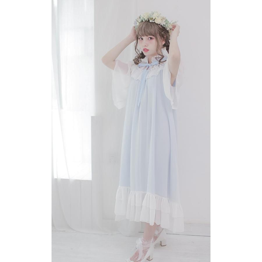 エプロン ビックカラー エプロン ランタンスリーブ レースライン 甘  