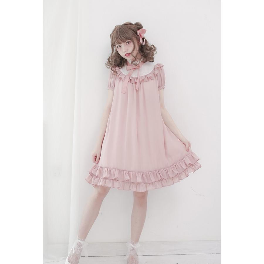 リボンスモックワンピース ワンピースのみ レディース ロリータ服 甘 