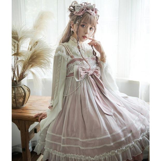 Nyanya シフォン 重ね おリボンが可愛い ハイウエストジャンパースカート ブルー ピンク 天使 妖精 膝丈ワンピース パール 甘ロリ クラシカル Loli Luxury ラグジュアリ 通販 Yahoo ショッピング