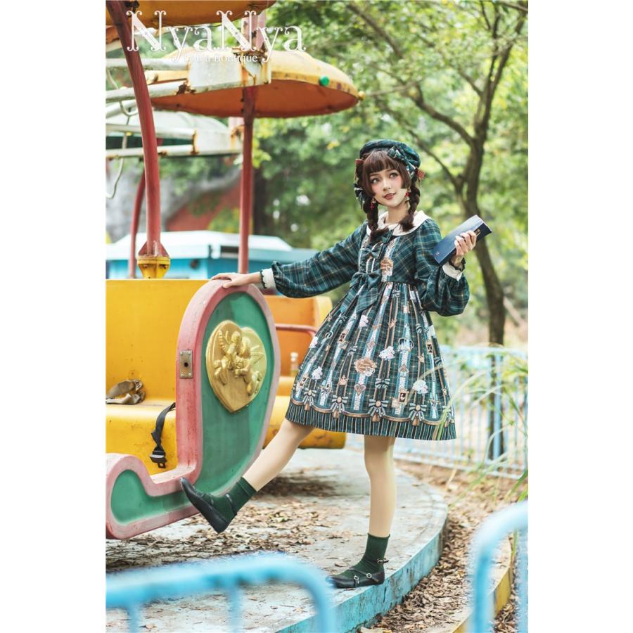 長袖 ドールワンピース 魔法学校 Nyanya 秋冬 膝丈 ロリータ ワンピのみ 膝丈 Luxury ラグジュアリのロリータ Nyanya リボン 英国風 チェック柄 クラシカル ゴスロリ Loli1484 Luxury ラグジュアリ 即日発送 の