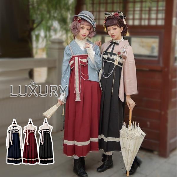 【一部即納】ロリータ服 NyaNya 和風 ロング丈ジャンパースカート ジャンスカのみ プリーツ リボン 和ロリ 和風ロリィタ ロリータ服 ロリータファッション の商品画像