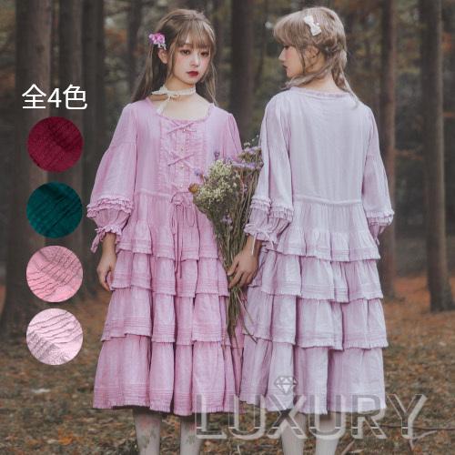 ロリータ ワンピース6色 Boguta Lolita 甘ロリ ティアード フリル リボン ロング フレア かわいい 春夏 長袖 ロリータファッション Loli51 Luxury ラグジュアリ 通販 Yahoo ショッピング