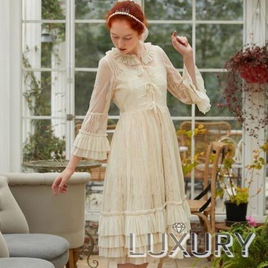 ロリータ ワンピース ロング 重ね着 ワンピース Sweetdreamer ホワイト フリル レース ロング ゴスロリ 長袖 ホワイト 長袖 ロリータ