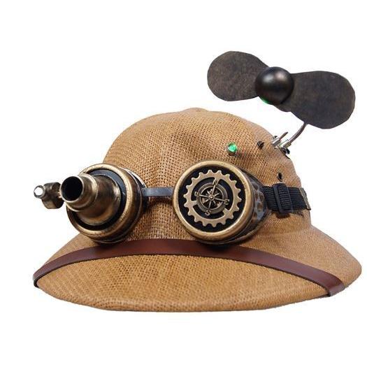 ロリータ服 ロリータファッション スチームパンクゴーグル付きストローハット 帽子 steampunk 草編み フリーサイズ 春夏 ゴスロリ ロリータフの画像