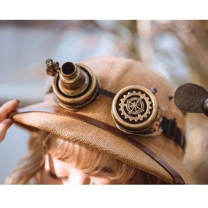 ロリータ服 ロリータファッション スチームパンクゴーグル付きストローハット 帽子 steampunk 草編み フリーサイズ 春夏 ゴスロリ ロリータフの画像