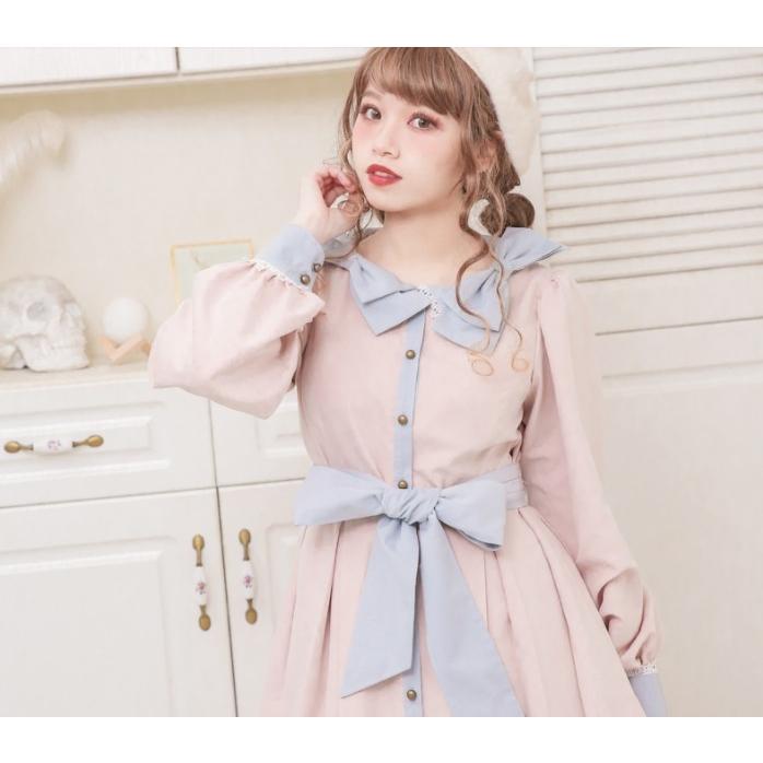 ロリータ服 Dollydelly パステルカラー ワンピース リボン ピンク イエロー ボタン ミディアム カジュアル 上品 ワンサイズ 長袖 パフス Loli2595 Luxury ラグジュアリ 通販 Yahoo ショッピング