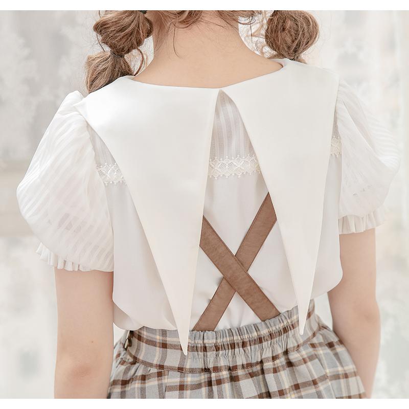 ロリータ服 DollyDelly ストライプ ブラウス 半袖 パフスリーブ フリル