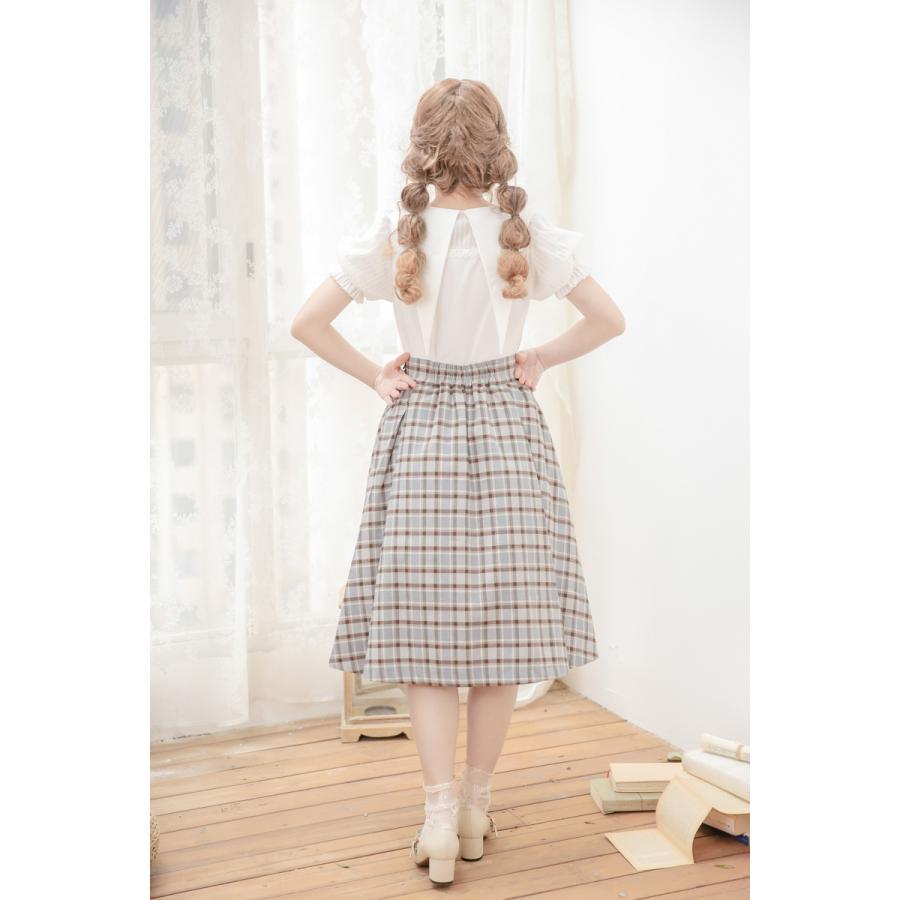 Chalmiere コウモリ衿半袖ブラウス ストライプフリルスカート セット