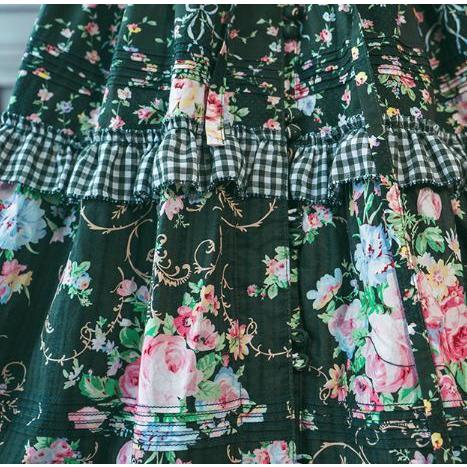 ロリータ服 スカート2色 グリーン レッド 花柄 甘ロリ フリル ガーリー