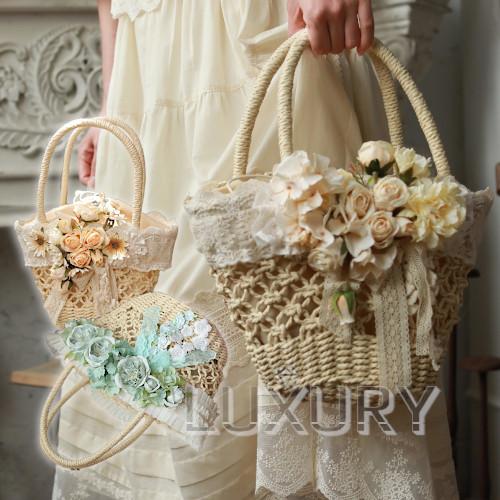 ロリータ かごバッグ バスケット かわいい コスプレ衣装 甘ロリ ブーケ お花 モチーフ モチーフ ブーケ フラワー 華やか トレンド デイリー おでかけ ガーリー Loli2674 ナチュラル 巾着バッグ月 Luxury ラグジュアリ 春夏