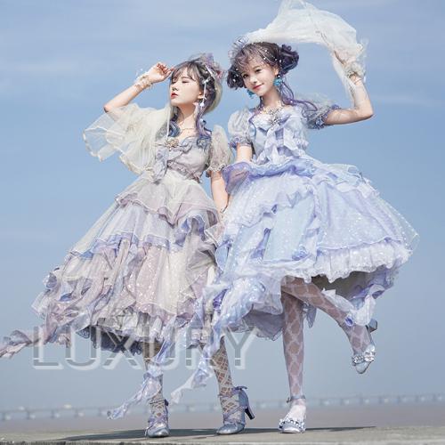 9月上旬発送 ロリータ マーメイド ワンピース2色 ブルー パープル ふんわり フレア ミディアム フリル 半袖 ビジュー リボン 星 シェル ヒトデ Loli2691 Luxury ラグジュアリ 通販 Yahoo ショッピング