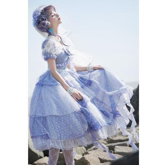ロリータ服 マーメイド ワンピース2色 ブルー パープル ふんわり