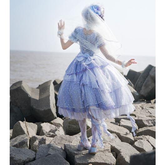 ロリィタ　ワンピース　マーメイド柄 ロリータ服 マーメイド ワンピース2色 ブルー パープル ふんわり