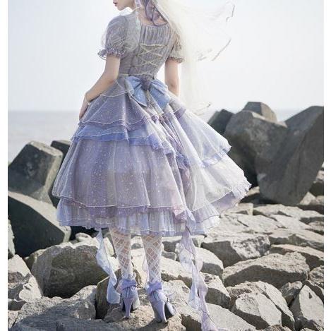 ロリータ服 マーメイド ワンピース2色 ブルー パープル ふんわり