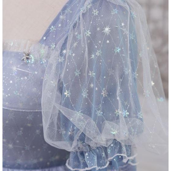 ロリータ服 マーメイド ワンピース2色 ブルー パープル ふんわり