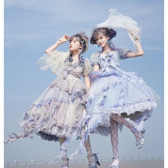 ロリータ服 マーメイド ワンピース2色 ブルー パープル ふんわり