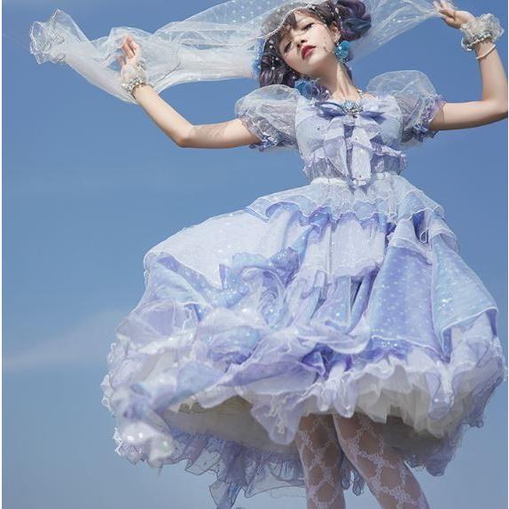ロリータ服 マーメイド ワンピース2色 ブルー パープル ふんわり