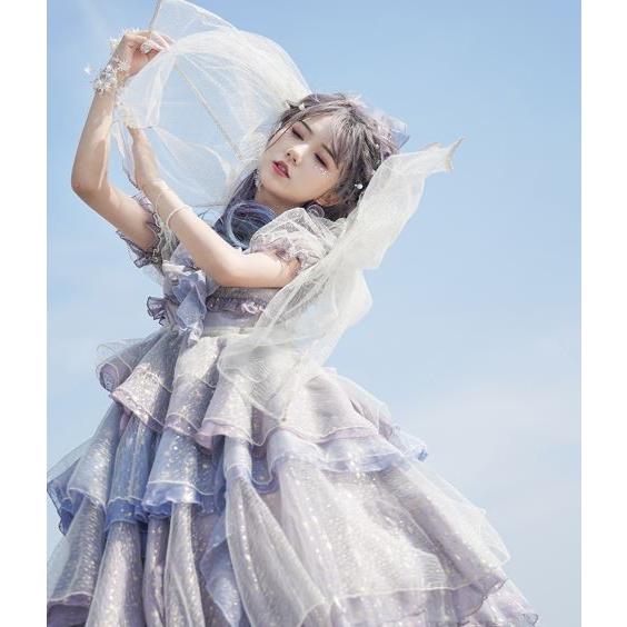 ロリータ服 マーメイド ワンピース2色 ブルー パープル ふんわり