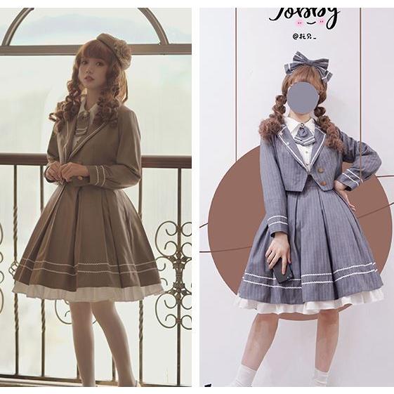 柔らかい 納期2ヶ月 ロリータ ワンピース 2色 通年 春夏 グレー カーキ ライン クラシカル ミディアム ひざ丈 フレア ふんわり Aライン レトロ 大きいサイズ 全国宅配無料 Www Muslimaidusa Org