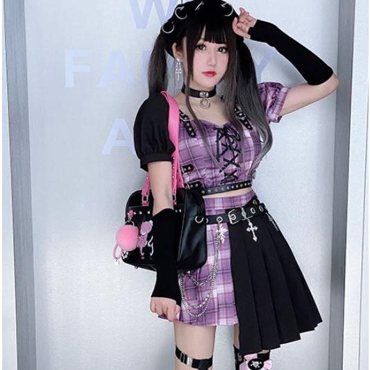 ロリータファッション チェック柄 ビスチェ スカート セットアップ ゴスロリファッション ゴスロリ パンク ブラウス スカート レースアップ 編み上げ Loli3179 Luxury ラグジュアリ 通販 Yahoo ショッピング