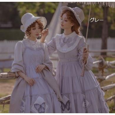 ロリータ ワンピース2色 グレー ホワイト クラロリ バイカラー バイカラー ホワイト 蝶々 バタフライ ミディアム ひざ丈 長袖 フリル クラロリ かわいい お嬢様 甘ロリ 姫ロリ Loli3246 クラシカル お姫 Luxury ラグジュアリ 51 Off