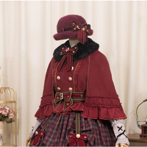 ロリータ服 ポンチョコート3色 ケープコート アウター ウール ファー