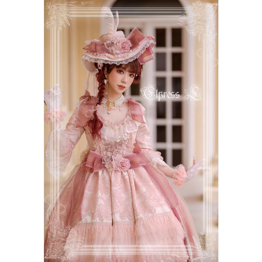 LUXURY-ラグジュアリロリータ服 ドレス＋帽子セット 通年 ピンク