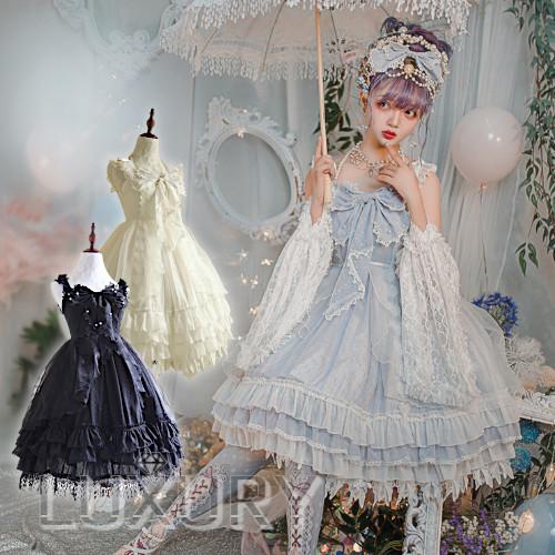 21セール メイド メイド風 フレア ひざ丈 ミディアム ドレス 春夏 通年 甘ロリ ジャンスカ3色 リボン ロリータファッション ゴスロリ イベント 撮影 サイズ豊富 大きいサイズ 人気 かわいい ジェラートカラー パステルカラー Aライン かわいい フリル ドレス