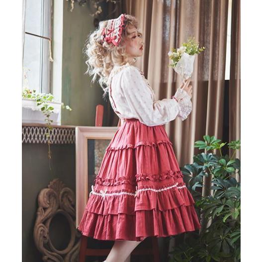 ミディアムスカート 4色 Nyanya 甘ロリ 姫ロリ 森ガール かわいい ふるさと割 ナチュラル フレア ひざ丈 ミディアム丈 リボン おしゃれ ティアード サイズ豊富 大きいサイズ