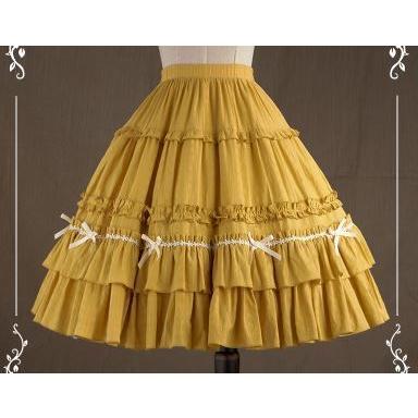 ミディアムスカート 4色 Nyanya 甘ロリ 姫ロリ 森ガール 正規激安 かわいい ナチュラル ミディアム丈 おしゃれ 大きいサイズ ティアード リボン ひざ丈 サイズ豊富 フレア