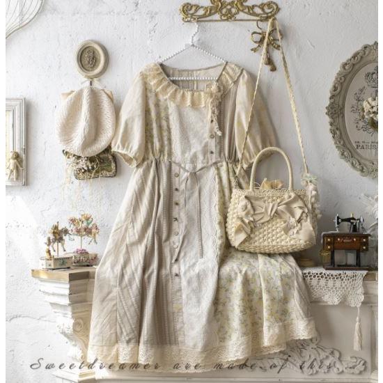 超目玉 綿麻ワンピース Sweet Dreamer 春夏 半袖 ミディアム レース 花柄 切り替え ラウンドネック Uネック ふんわり フレア かわいい 甘ロリ クラシカル クラロリ 姫ロ Seal限定商品 Zoetalentsolutions Com