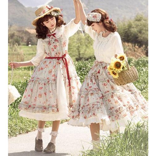 ロリータ服 ロリータファッション りんご柄 スカート 3色 NyaNya 春夏