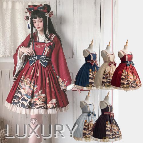 和柄レースアップスカート　スカパン　オッズオン　和ロリ ノエミー NOEMIE ダブルスピンドルレースアップサス付きスカパン （A柄