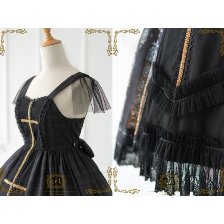 ロリータ服 ロリータファッション ステンドグラス ジャンスカ 2色 春夏 クラシカル クラロリ ミディアム ひざ丈 フレア かわいい 清楚 エレガントの画像