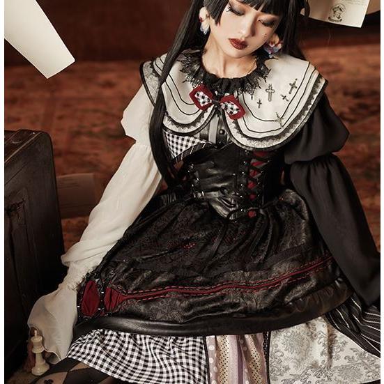 ワンピース コルセットベルトセット ファスナー 通年 春秋 長袖 ランダム 切り替え 長袖 ジップ ファスナー ショート丈 おしゃれ 2点セット レイヤード ゴシック 重ね着 おしゃれ かわい Loli4428 Luxury ラグジュアリ