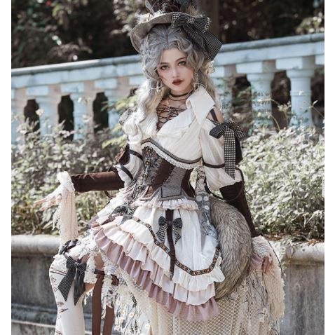 匿名！送料無料！ ロリータ服 ロリータファッション ワンピース＋コルセット＋鳥かごパニエセットアップ クラシカル パンク クラロリ フィッシュテール ドレス ティアード 【IQ1761468337】(62790円)