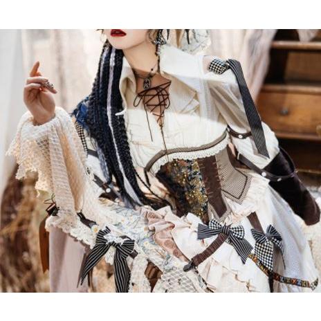 匿名！送料無料！ ロリータ服 ロリータファッション ワンピース＋コルセット＋鳥かごパニエセットアップ クラシカル パンク クラロリ フィッシュテール ドレス ティアード 【IQ1761468337】(62790円)