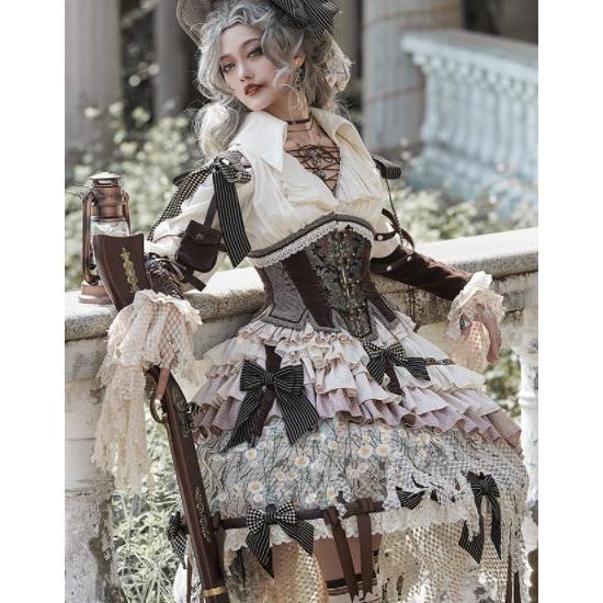 匿名！送料無料！ ロリータ服 ロリータファッション ワンピース＋コルセット＋鳥かごパニエセットアップ クラシカル パンク クラロリ フィッシュテール ドレス ティアード 【IQ1761468337】(62790円)